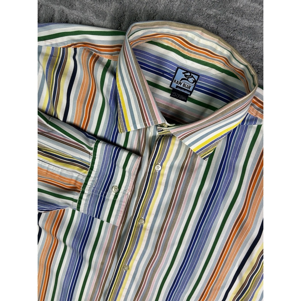 Raw Blue Nu Realms Men's Size 3XL Button-up‎ Striped Long Sleeve Shirt